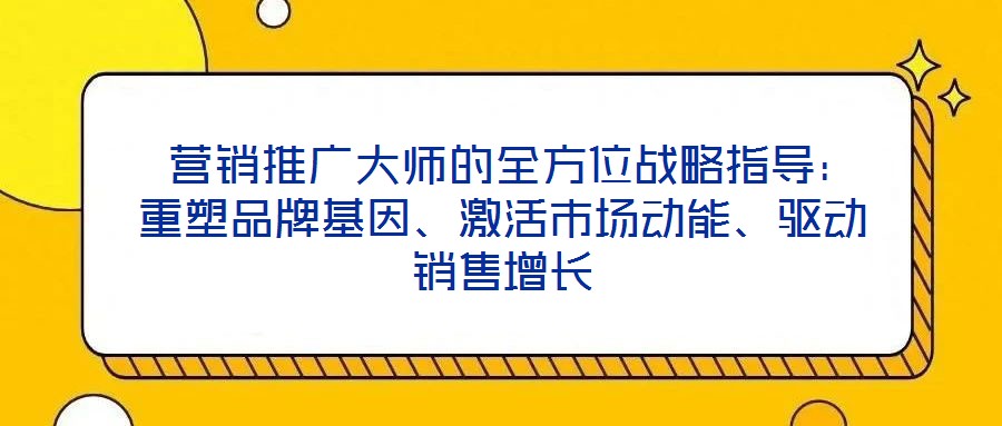 營銷推廣大師的全方位戰略指導:重塑品牌基因、激活市場動能、驅動銷售增長