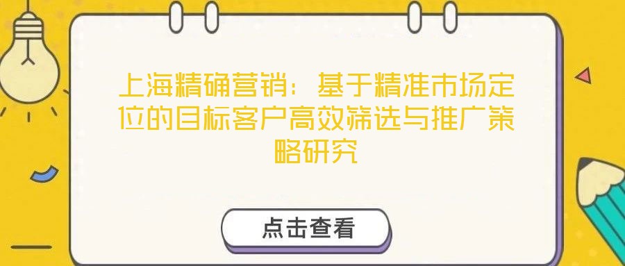 上海精確營銷：基于精準市場定位的目標客戶高效篩選與推廣策略研究