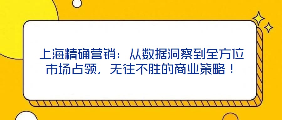 上海精確營銷:從數據洞察到全方位市場占領,無往不勝的商業(yè)策略!